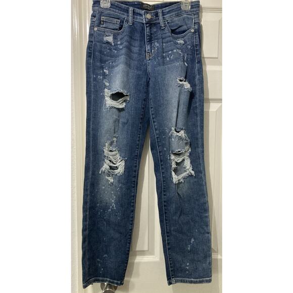 Judy Blue Denim - Judy Blue Jeans Women 3/26 Boyfriend Fit Blue Mid Rise Medium Wash Distressed